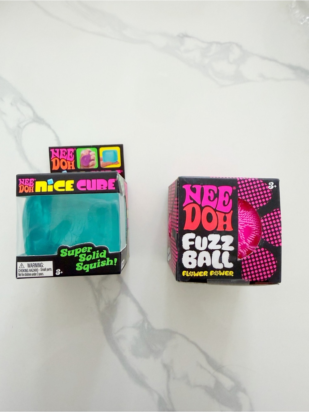 RARE NeeDoh Nice Cube + Fuzz Ball Bundle of 2 • NEW Viral Squishy Set